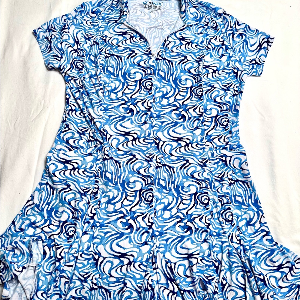 IBKUL XL Resort Dress in Navy, Cobalt and White